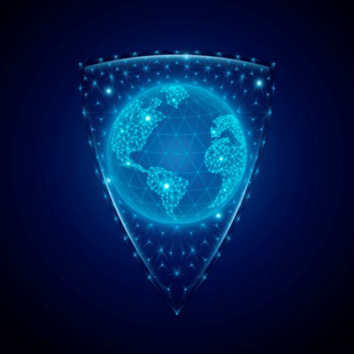 Globe in shield - threat monitoring