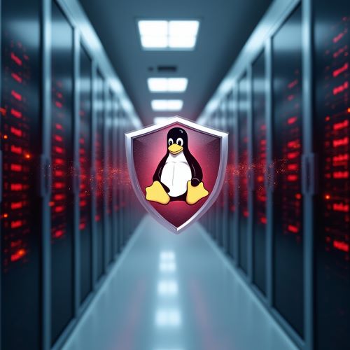Linux Security Shield Protecting SMB Server Room From Cyber Threats