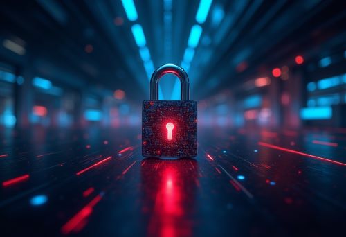 Padlock Over Disk Exposed Red Network Lines