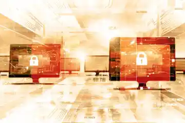 Orange Monitors With Lock Icon Network Security Cyber Threat 100751595 Large Esm H240