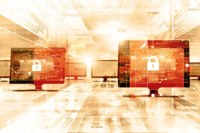 Orange Monitors With Lock Icon Network Security Cyber Threat 100751595 Large Esm H267