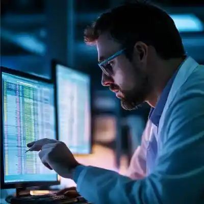 Researcher Working With Spreadsheets Analyze Data Esm W400