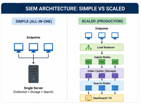 SIEM Architecture  Simple Vs Scaled 600x443